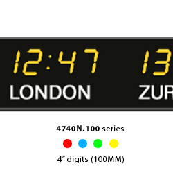 4740N.100 large world time zone wall clock for dealing rooms and trading floors with 100mm (4") digits