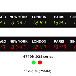 4740N/X.025 Small Time Zone Clock <br> <center>25mm (1")   digits