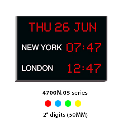 4700N and 4720N digital world time zone wall clocks with 50mm (2") digits