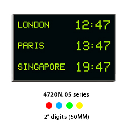 4700N and 4720N digital world time zone wall clocks with 50mm (2") digits