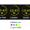 4790N.05 world time zone wall clock displays with 50mm (2") digits and analogue seconds markers