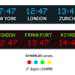 4740N.05 digital time zone wall clocks with 50mm (2") digits