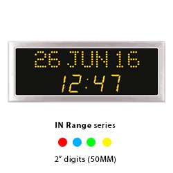 Calendar clock range with stainless steel (inox) cases and wipe-down front panels for pharmaceutical production, laboratories and similar environments, 10/100 Base-t Ethernet